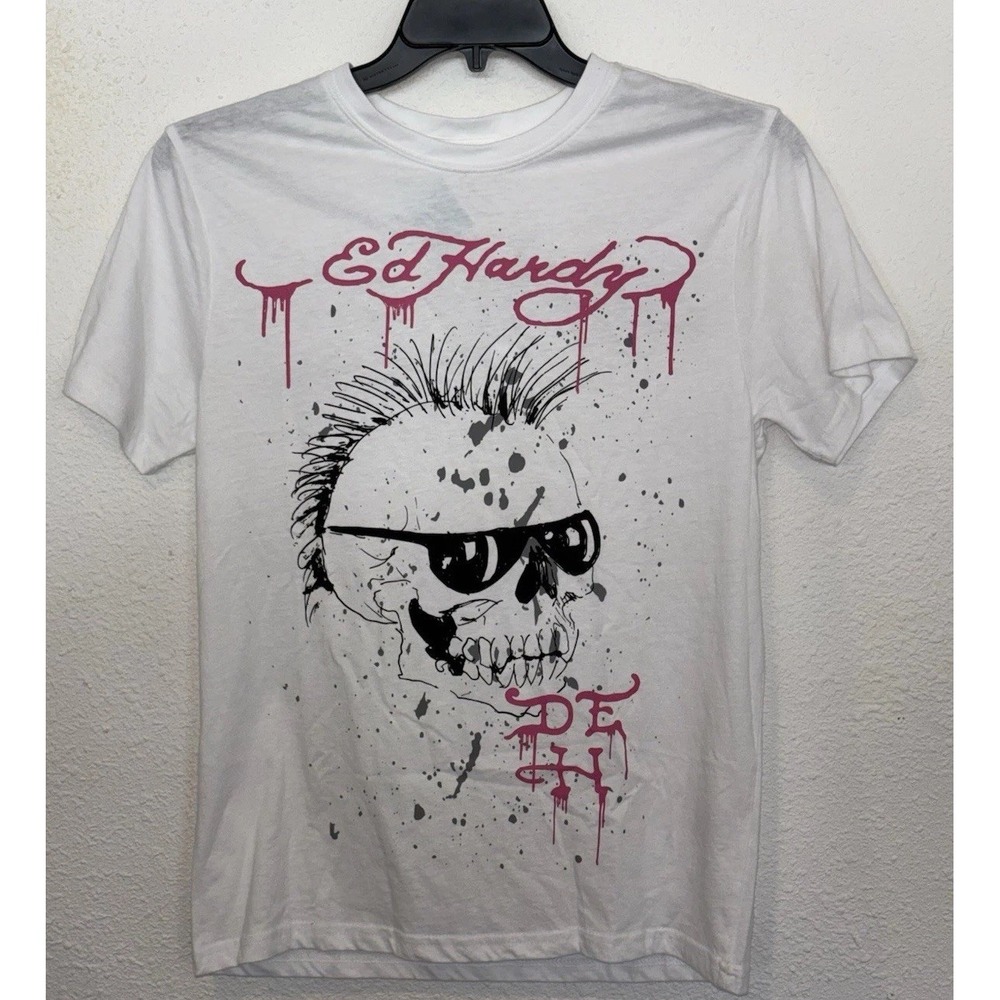 Ed Hardy "punks Not Dead" Skull & Sunglasses. Men's Small White Tshirt. NWT